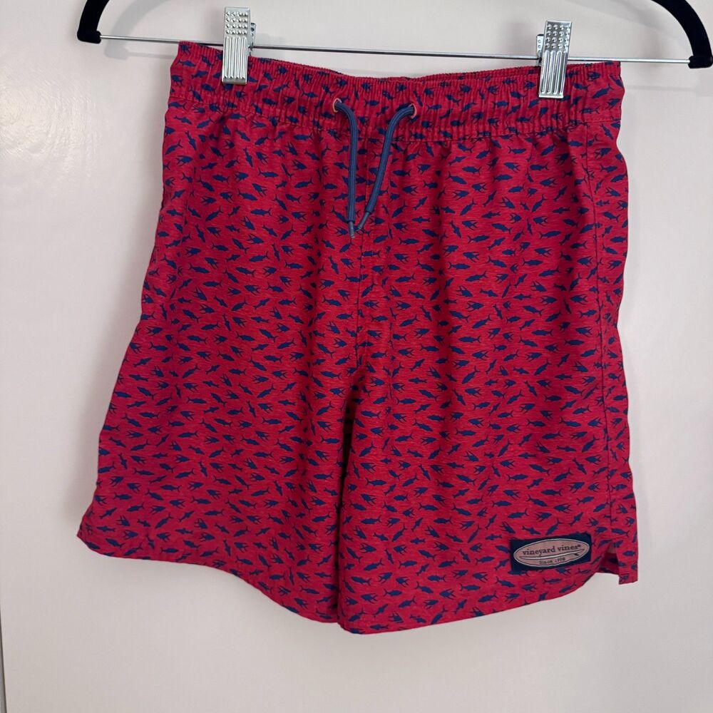 Boys Small Vineyard Vines Red/Navy Chappy Swim Trunks Mesh Liner VGUC